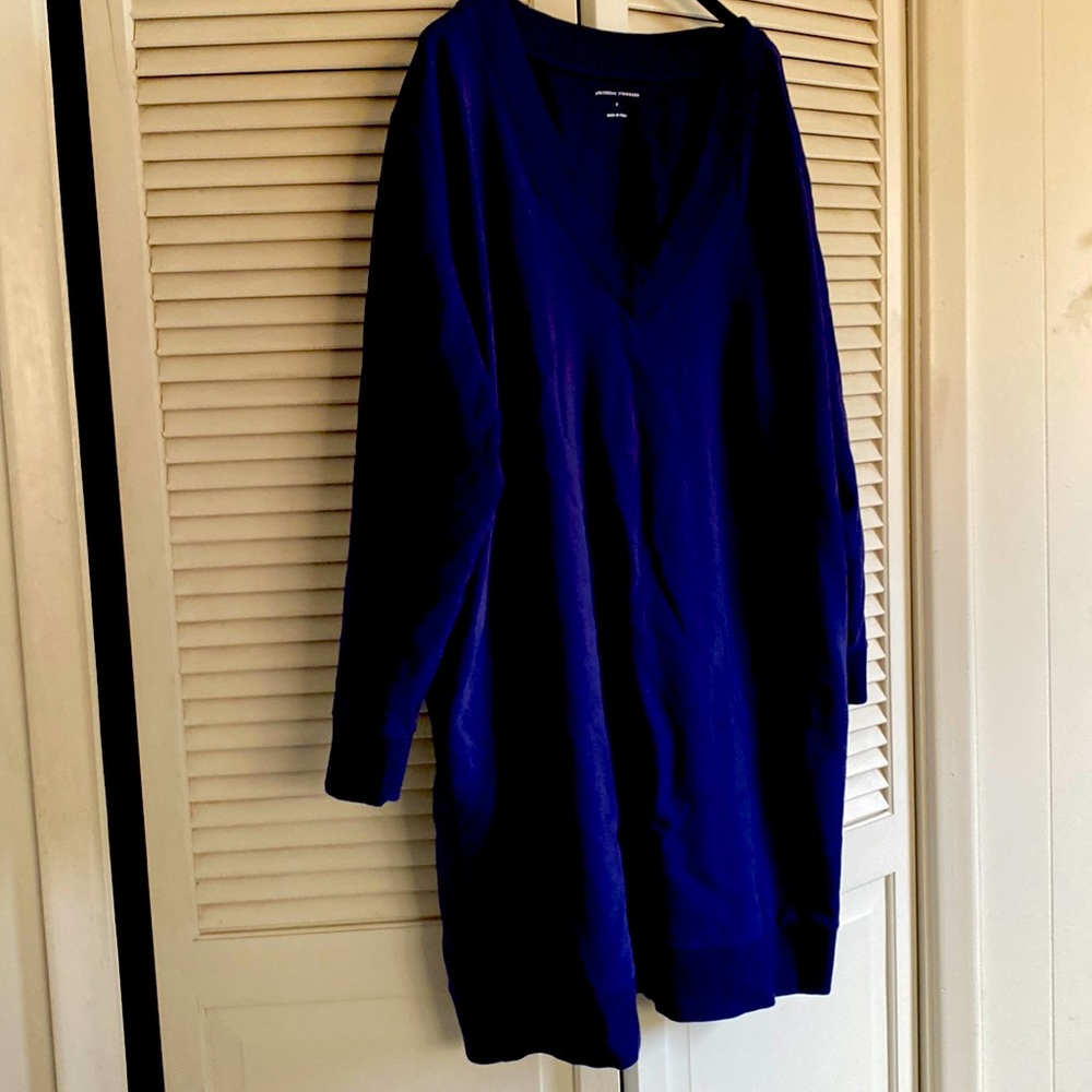 Universal Standard v neck blue sweatshirt dress